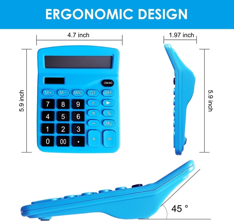 DUFCUSPH 12 Digits Desktop Calculator with Large LCD Display, Basic Calculator Dual Solar Power and Battery, Standard Function for Office, Home, School (Dark Blue) - Image 2